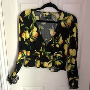 Lemon Print Crop Blouse
